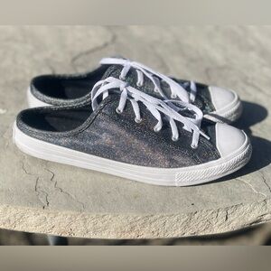 Converse shimmery Black Canvas Mule Slip Sneakers with White Laces